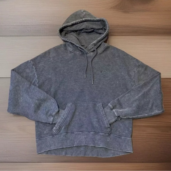 Hollister Distressed Style Dark Gray Hooded Sweatshirt, Size Small - Picture 1 of 4